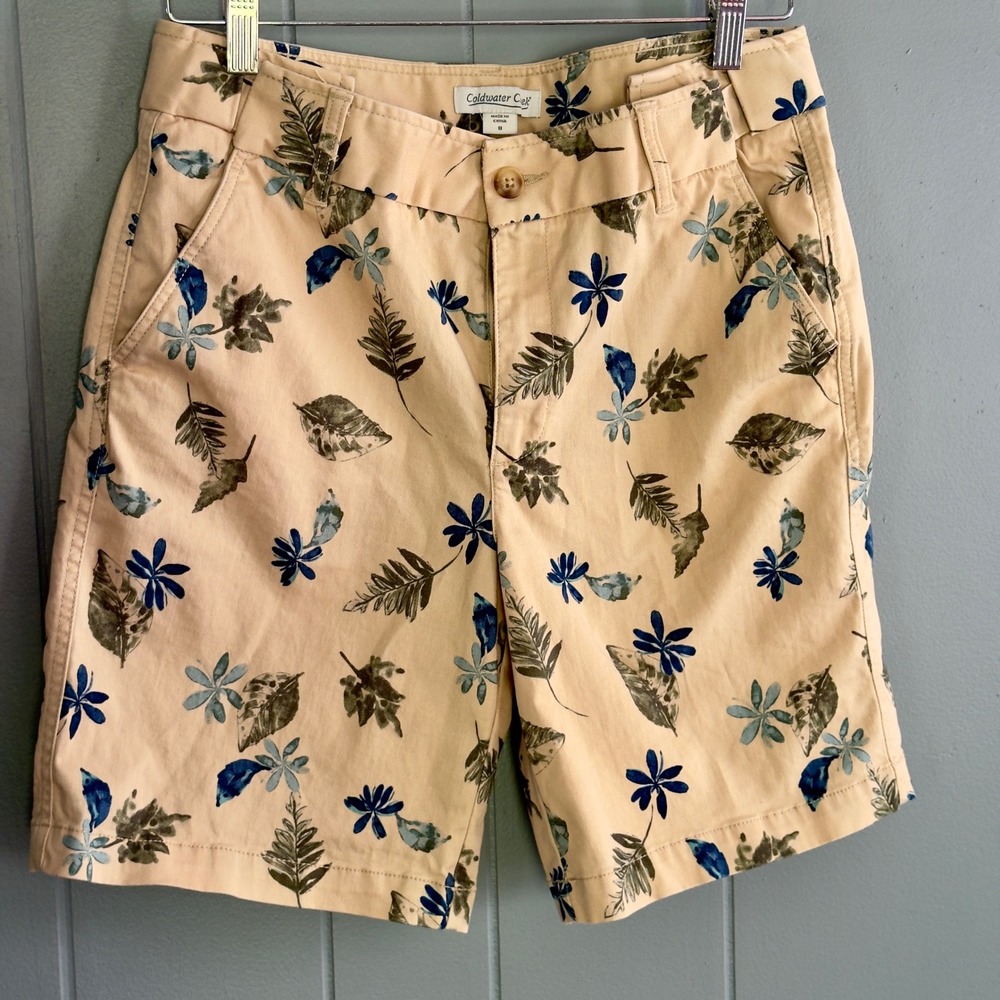 Coldwater Creek Bermuda Shorts Khaki Beige Floral Leaf Print 8 Cotton‎ Stretch